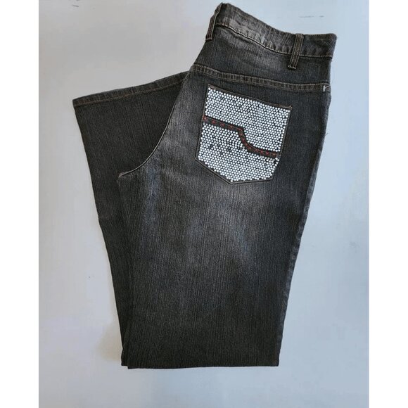 Women's Plus Size Black Denim Stretch Boot Cut Embellished Jeans Size 16 - Picture 1 of 10